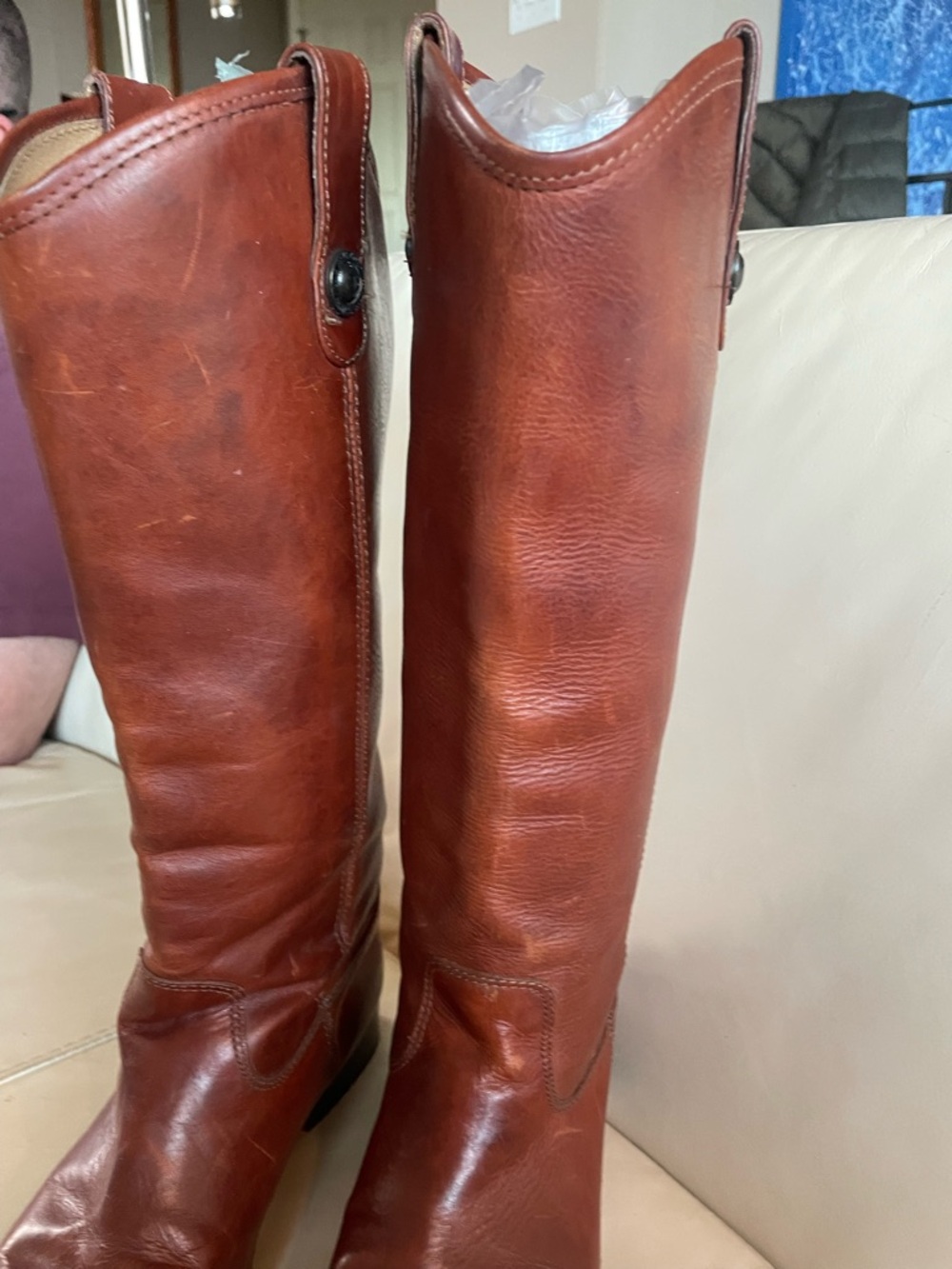 Frye Leather Knee-High Riding Boots in Chestnut Brown - Women size 7.5B - Picture 3 of 16